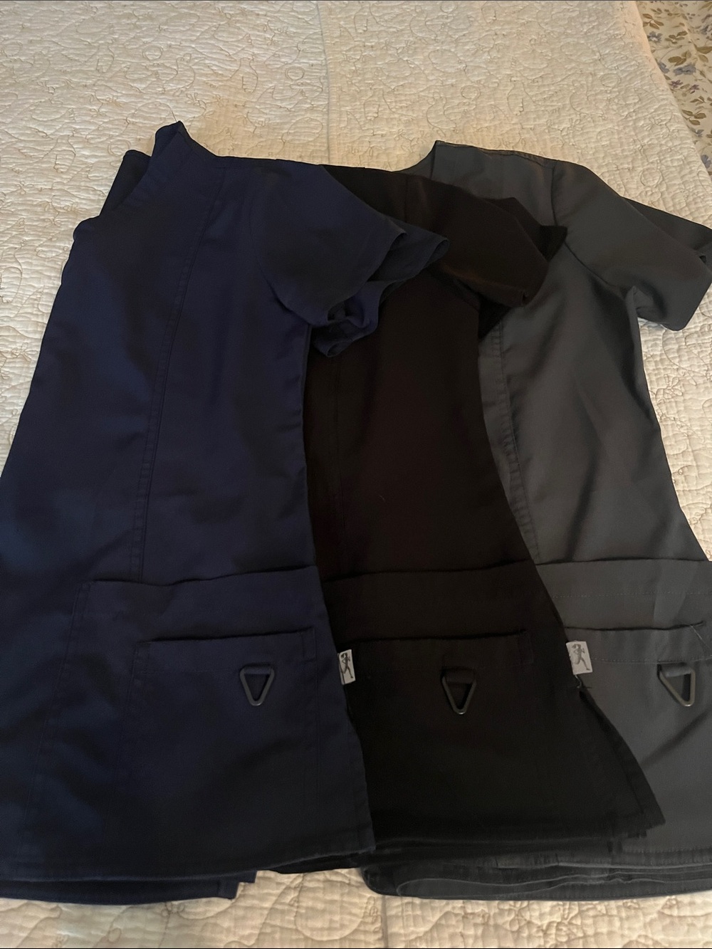 Set of 3 Solid Scrub Tops - Navy, Black, Gray